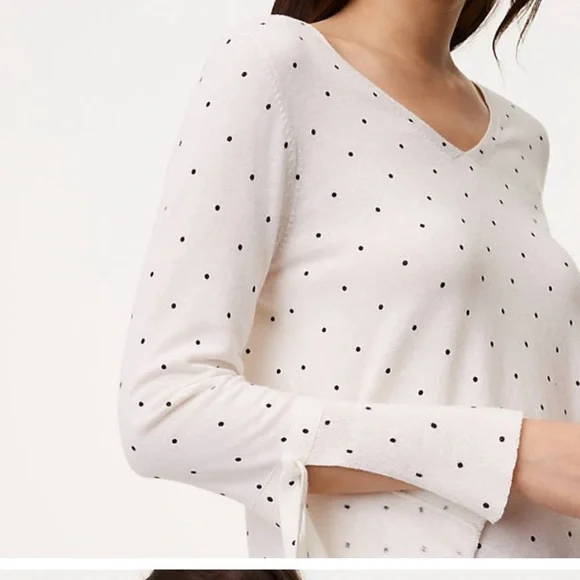 Ann Taylor small polka dot bell sleeve sweater cardigan black white work career - Picture 2 of 5